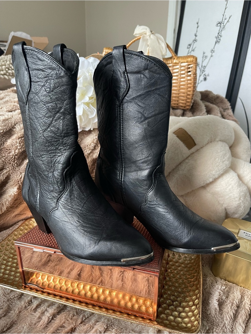 Dingo Amsterdam Black Leather Slouch Boots - Picture 1 of 11